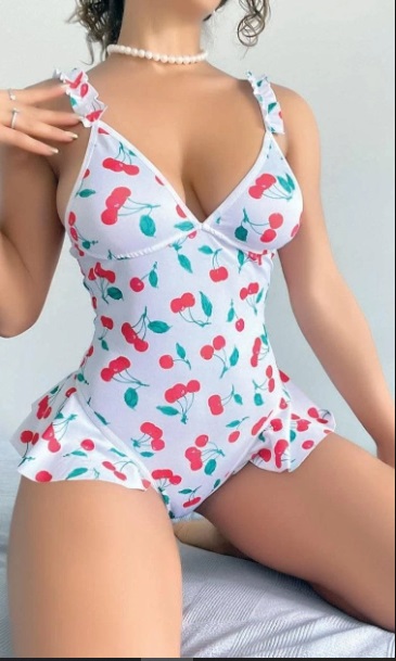 Kiraz Desenli Fırfırlı Fantazi Body